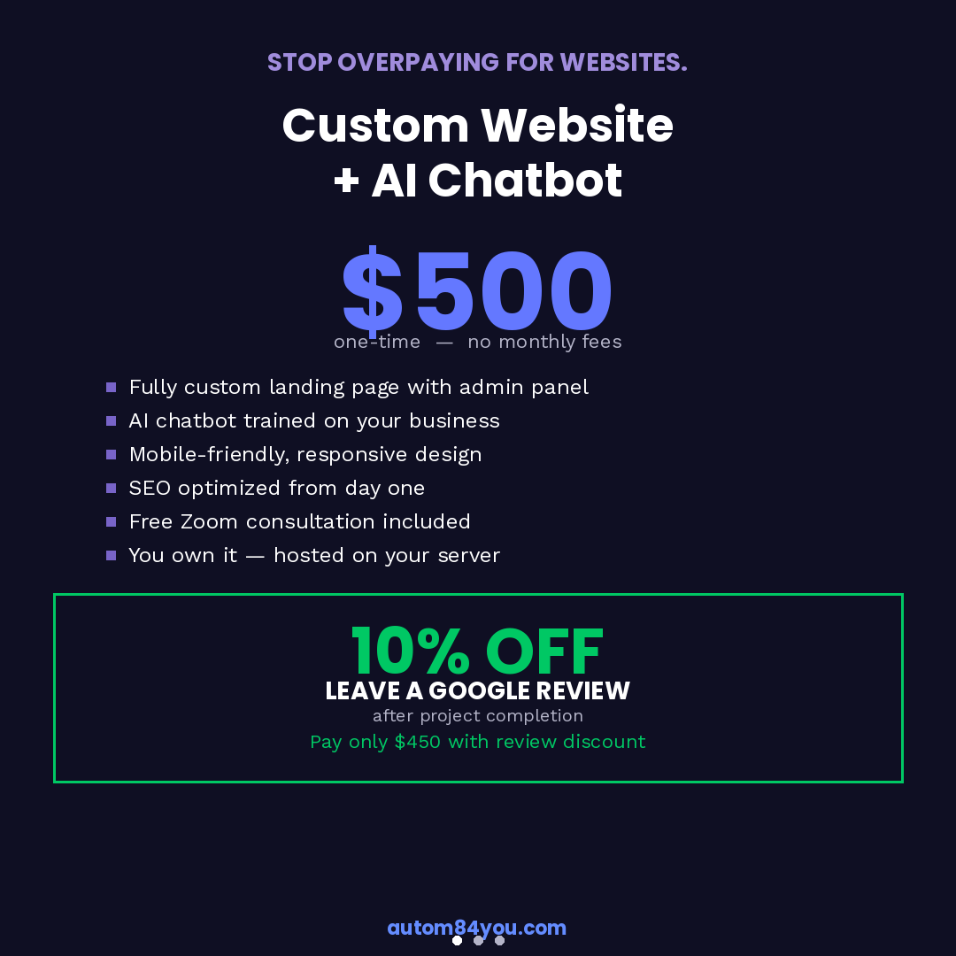 The $500 Custom Website + AI Chatbot Package - What You Actually Get