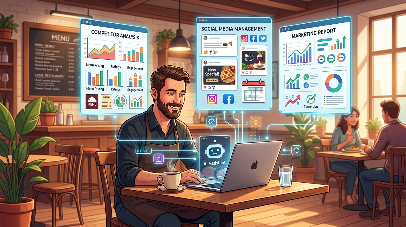 AI agent automating marketing research and content tasks for a small business owner